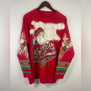Red Santa and Reindeer vintage Crewneck sweatshirt.